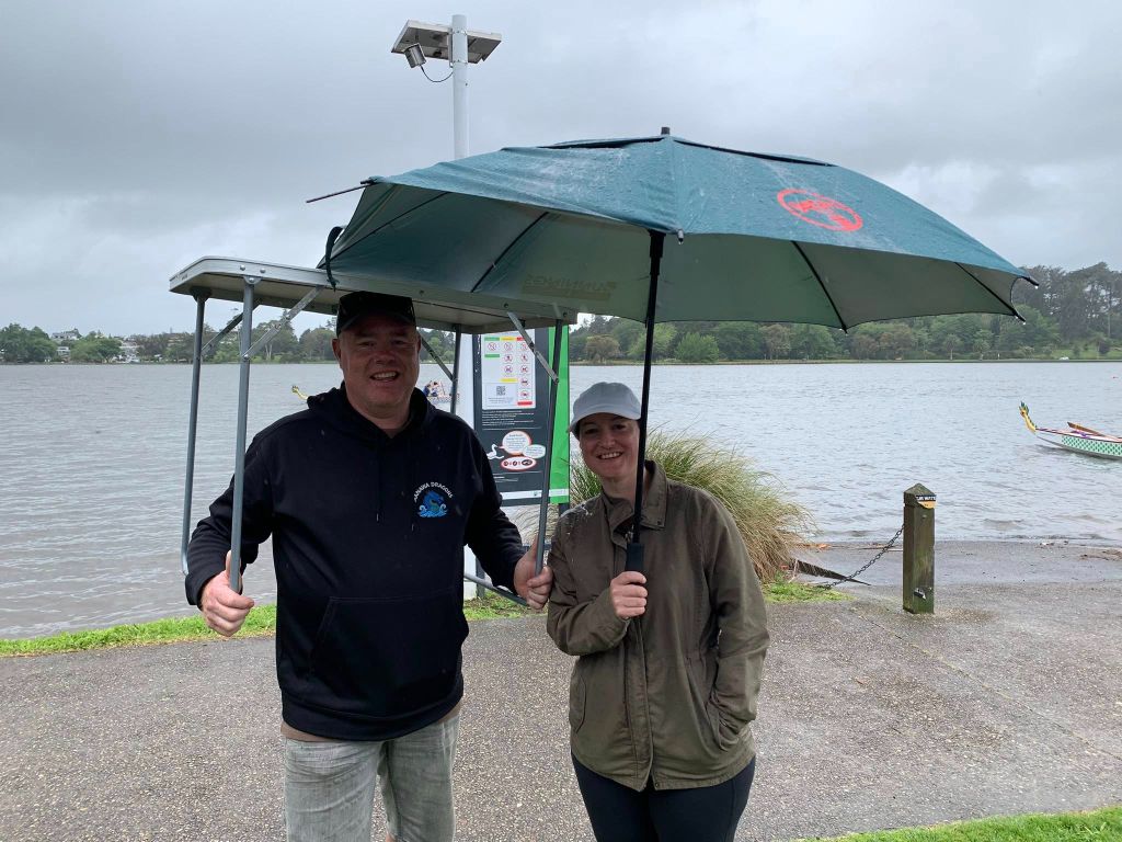 Manawa Dragons crew on a rainy day